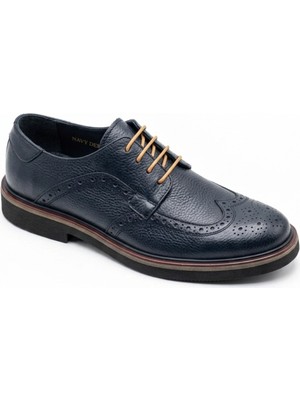 Growish GR0483 Hakiki Deri Brogue Tarz Üst Kalite Çift Renk Kalın Eva Taban Spor Lacivert Klasik Ayakkabı