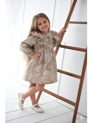 Cumino Kız Çocuk Jakar Dokuma Elbise