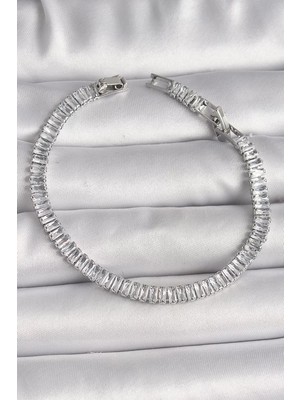 Senka Pirinç Gümüş Renk Zirkon Taşlı Su Yolu Model Kadın Bileklik - TJ-BB6725