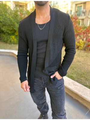 Elku Moda Hırka Örgülü Şal Yaka Mevsimlik Tüylenmez Çift Cepli Örgü Triko Hırka