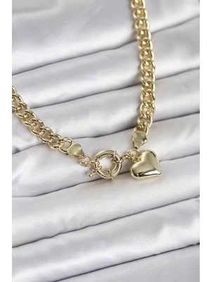 Senka Kalp Detaylı Gold Renk Pirinç Kadın Kolye - TJ-BKO11009