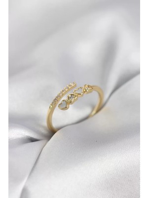 Senka Gold Renk Zirkon Taşlı Minimal Kalp Model Kadın Yüzük - TJ-BYK4042