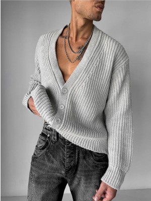 Elku Moda Naturel Pamuk Örgülü Desenli Triko Hırka Şal Yaka Düğme Detaylı Şık ve Konforlu Dökümlü Hırka