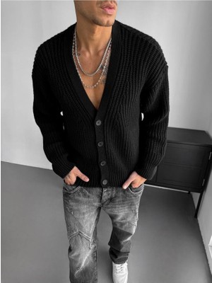 Elku Moda Naturel Pamuk Örgülü Desenli Triko Hırka Şal Yaka Düğme Detaylı Şık ve Konforlu Dökümlü Hırka