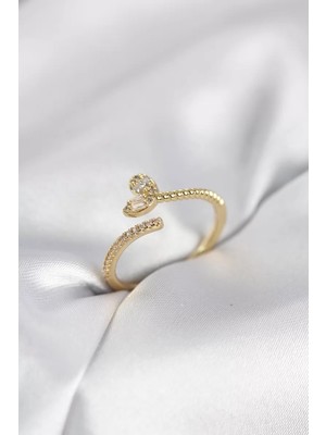 Senka Gold Renk Pirinç Kuyruklu Kalp Model Kadın Yüzük - TJ-BYK4066