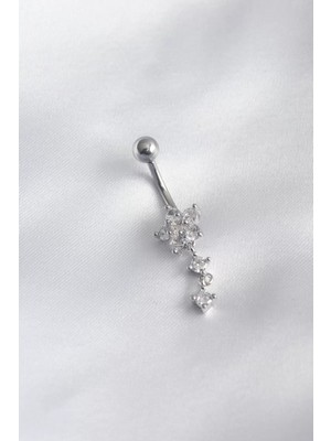 Senka 316L Cerrahi Çelik Çiçek Model Zirkon Taşlı Sallantı Model Kadın Göbek Piercing - TJ-PR1215