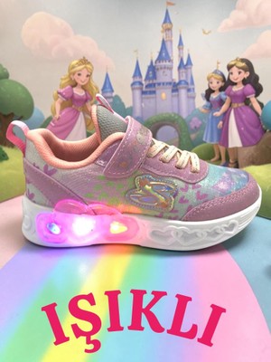 Ellaboni Kız Çocuk Işıklı Fuspetli Hafif Rahat Yumuşak Taban Pembe&pudra Spor Ayakkabı  Sneaker