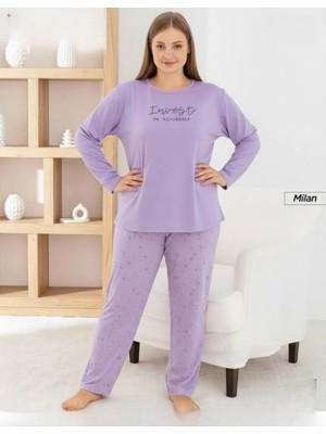 Pijamoni Kadın Milan Büyük Beden Bisiklet Yaka Uzun Kol Ince Pijama Takımı 7666/36 - 1 Adet