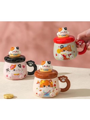 Çerçici Kedi Desenli Figürlü Seramik Bardak