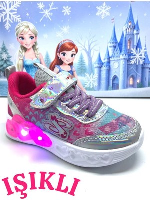 Ellaboni Kız Çocuk Işıklı Fuspetli Hafif Rahat Yumuşak Taban Pembe&pudra Spor Ayakkabı  Sneaker