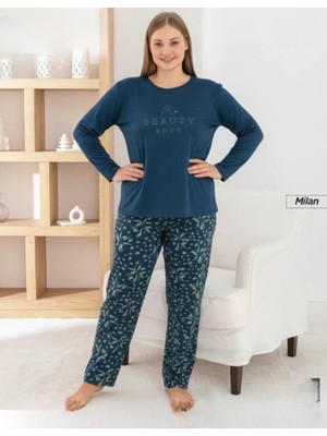 Pijamoni Kadın Milan Büyük Beden Bisiklet Yaka Uzun Kol Ince Pijama Takımı 7666/40 - 1 Adet