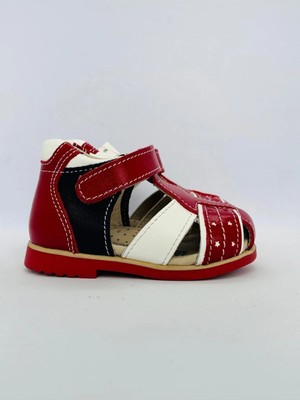Ortopedia Ortopedik Deri Çocuk Sandalet 605 Kırmızı-Beyaz-Lacivert