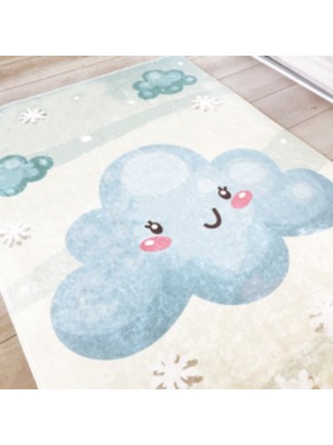 Limajuno Home & Kids Carpet Gülen Bulut Desenli Dijital Baskılı Çocuk HALISI_100 x 150 cm