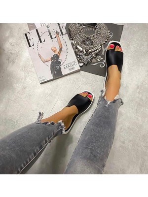 Defne Shoes Kadın Yazlık Terlik Premium Seri Lazer Kesim Kare Burun Düz Taban Rahat Şık Günlük Kullanım Terliği Sarı Beyaz Siyah Kırmızı