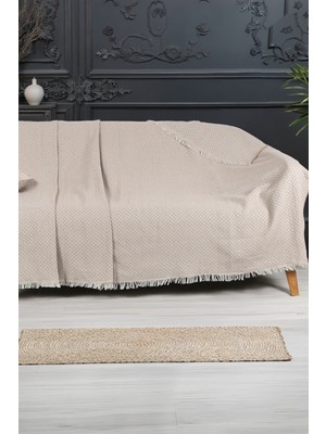 Virdis Home Pamuklu Koltuk Örtüsü 170X210 cm Tekli& Üçlü Koltuk, Çekyat ve Berjer İçin Şık Desenli Yıkanabilir| Bej