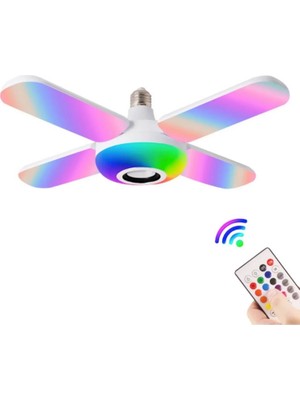 K-yonlineticaret Lamba 4 Kanatlı E27 Duya Takılan Kumandalı Katlanabilir LED Müzik Lamba Işığı Avize Bluetooth Hoparl