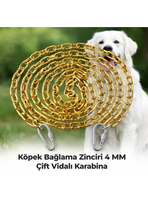 Vi Caro 4 Metre Sarı Köpek Bağlama Zinciri 4 mm Gezdirme 2 Vidalı Karabina Çelik Dayanıklı