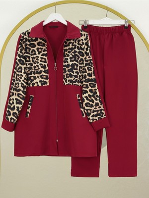 Modamorfo Gömlek Yaka Boydan Fermuarlı Pantolonlu Takım  -Bordo