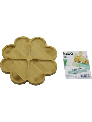 K-yonlineticaret Yuvarlak 4 Kalp Bölmeli Ahşap Bambu Servis Sunum Tepsi - Tahtası 21 x 1.4cm (5501)