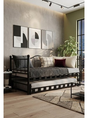 Missidea Kamelya Daybed Yavrulu Siyah Karyola 90X200 cm