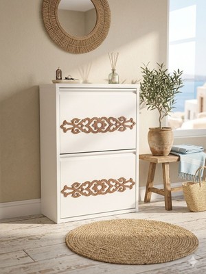 Arinna 2'li Beyaz Yıldız Ahşap Desenli Metal Ayakkabılık