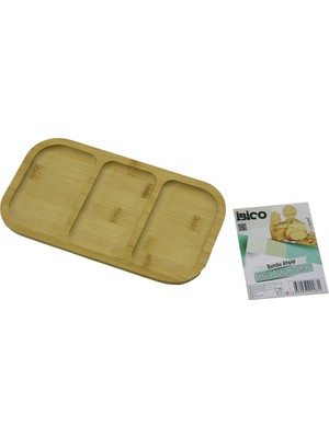 K-yonlineticaret Dikdörtgen 3 Bölmeli=2+1 Ahşap Bambu Servis Sunum Tepsi - Tahtası 25 x 14 x 1.4cm (5501)