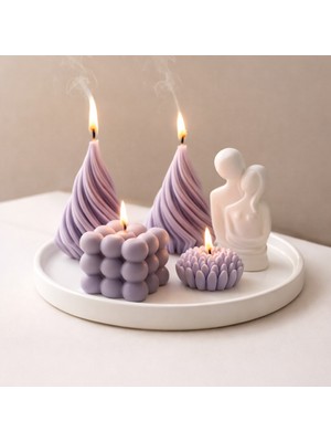Natura Home Decor Lila Tepsili Dekoratif Mum Seti Sarılan Çift Objeli