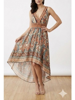 Arben Boutique Kadın Askılı Derin Göğüs Detaylı Asimetrik Detaylı Süprem Elbise