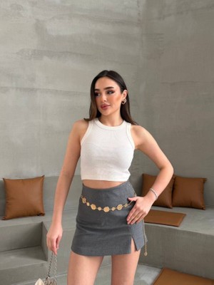 Buğrahayalin Kadın Halter Yaka Fitilli Esnek Crop Atlet