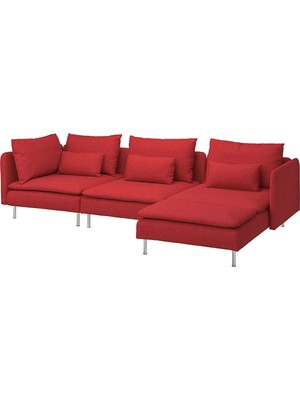 IKEA Kırmızı Şık Kanepe - Uzanma Koltuklu 4'lü Kanepe