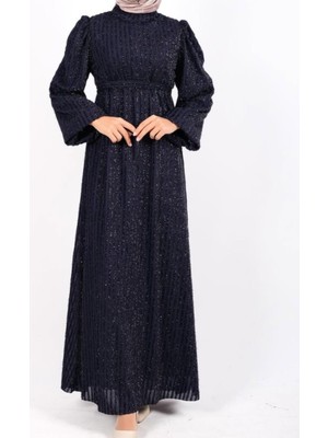 Moda Morfo Kolu Lastikli Sim Çizgili Kemerli  Elbise -Laci