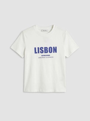 LC Waikiki Lcw Vision Ekru Bisiklet Yaka Lisbon Baskılı Kadın Tişört