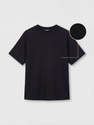 LC Waikiki Lcw Comfort Siyah Bisiklet Yaka Taşlı Soft Touch Kadın Tişört