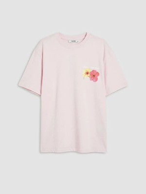 LC Waikiki Xsıde Pembe Baskılı Oversize Kadın Tişört