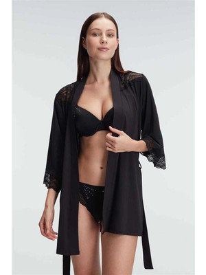 Toyigoo Ieg™ Dantelli Sabahlık Balenli Destekli Dolgulu Taşlı Sütyen ve String 3'lü Takım