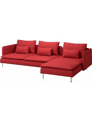 IKEA Kırmızı Konforlu Kanepe - Uzanma Koltuklu 4'lü Kanepe