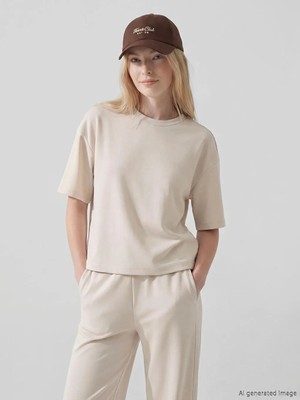 LC Waikiki Xsıde Bej Bisiklet Yaka Soft Touch Kadın Tişört