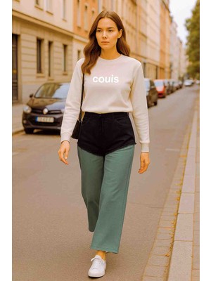 Couis Kadın Yüksek Bel Bol Paça Palazzo Garnili Alt Tarafı 2 Iplik Şardonsuz