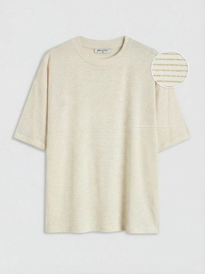 LC Waikiki Lcw Comfort Sarı Bisiklet Yaka Çizgili Kadın Tişört