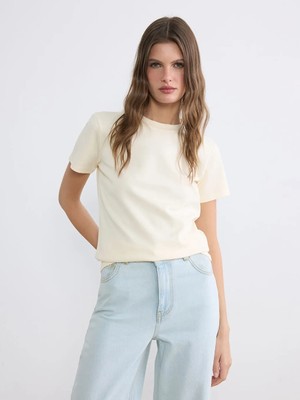 LC Waikiki Lcw Everyday Bej Bisiklet Yaka Kadın Tişört