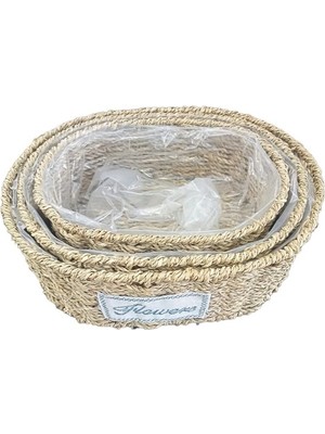 Toyigoo Ieg™ Oval Doğal Hasır Saksı Seti - 3'lü