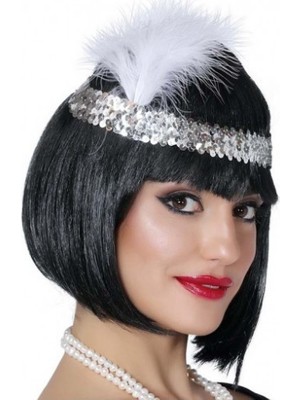 K-yonlineticaret Gümüş Renk Tüylü Çarliston Saç Bandı Kafa Bandı (5501)