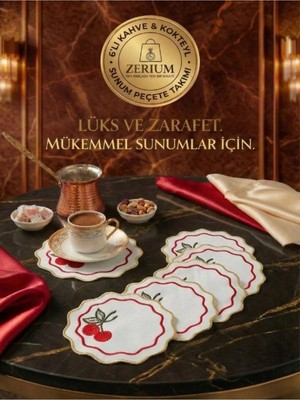 Zerium Premium 6’lı Kokteyl ve Kahve Altı Sunum Peçetesi Kırmızı Kiraz Serisi