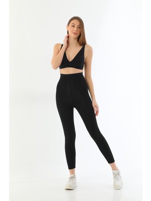 Emay Siyah Mı 2711 Lazer Kesim Fermuarlı Uzun Tayt