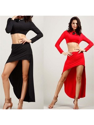 TP101337 Asimetrik Etek ve Uzun Kollu Büstiyer Takım