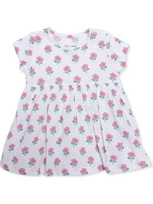 Hellobaby Kız Bebek Elbise Body Çiçek Baskılı Çıtçıtlı Bisiklet Yaka Short Sleeve