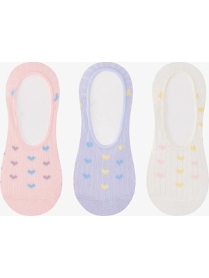 Penti 3 Çift Pamuklu Renkli Kalp Desenli Babet Çorap