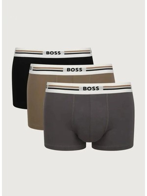 Boss Bej - Gri Erkek Boxer Trunk 3p Revive