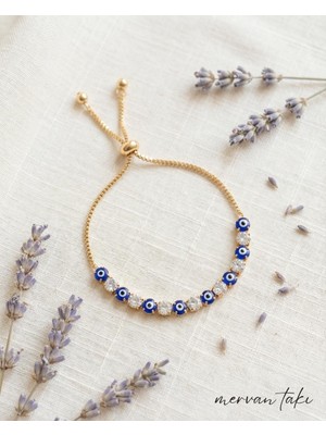 Mervan Takı Nazar Boncuklu Zirkon Taşlı Ayarlanabilir Bijuteri Bileklik