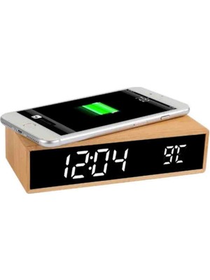 Atay Garage Kablosuz Şarjlı LED Dijital Saat – Masa Üstü Alarm Saat & Telefon Şarj Istasyonu